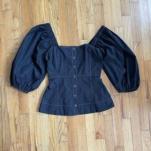 Ganni NWT puff-sleeve blouse in  black size 34 (0)